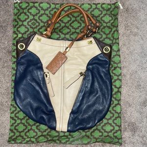 Leather OrYANY Crossbody bag Tan and Blue